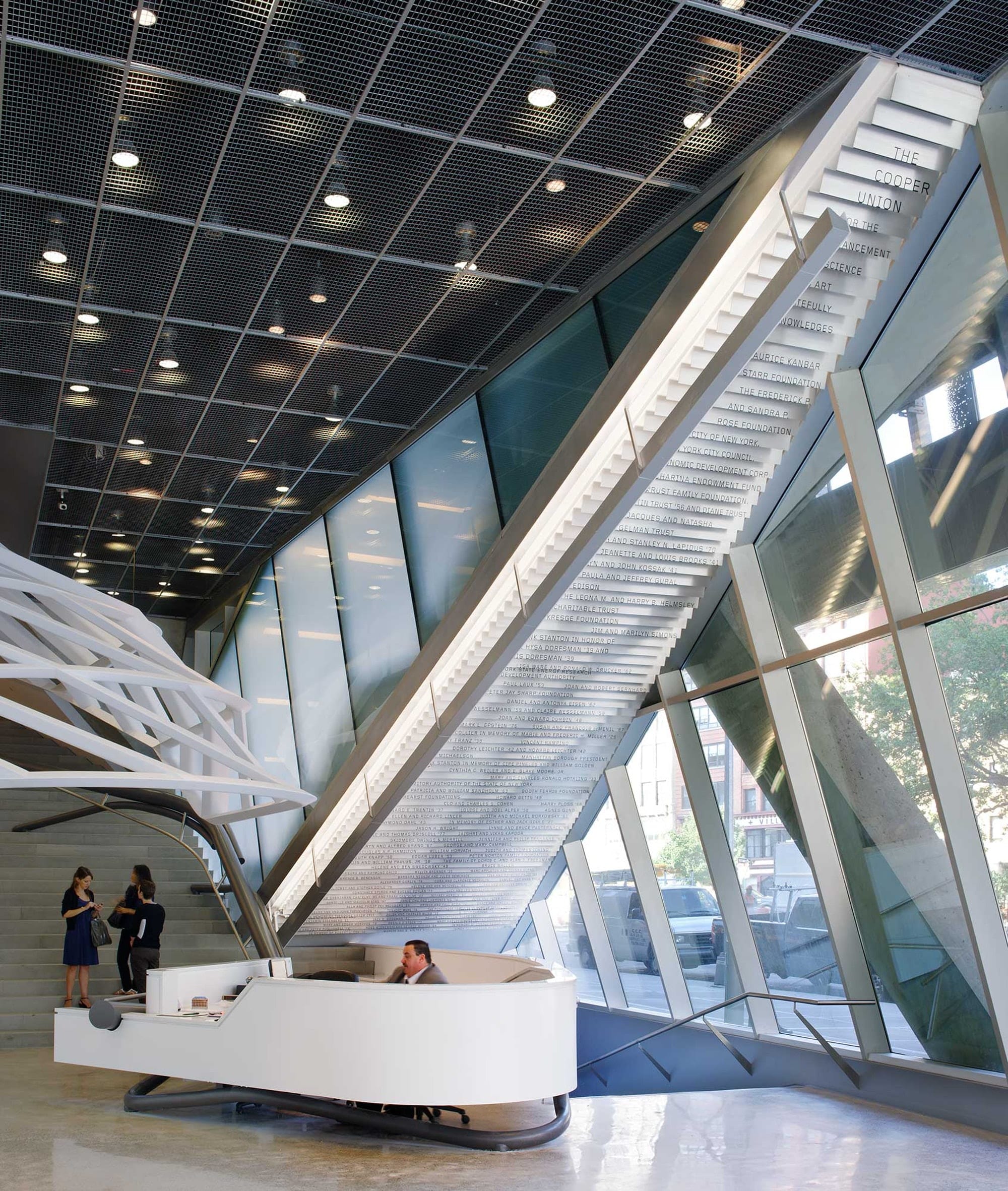 The lobby atrium at 41 Cooper Square.