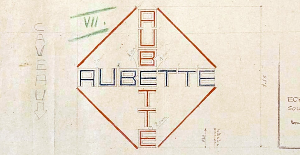 Van Doesberg’s lettering sketch for the Café Aubette, Strasbourg, 1928.