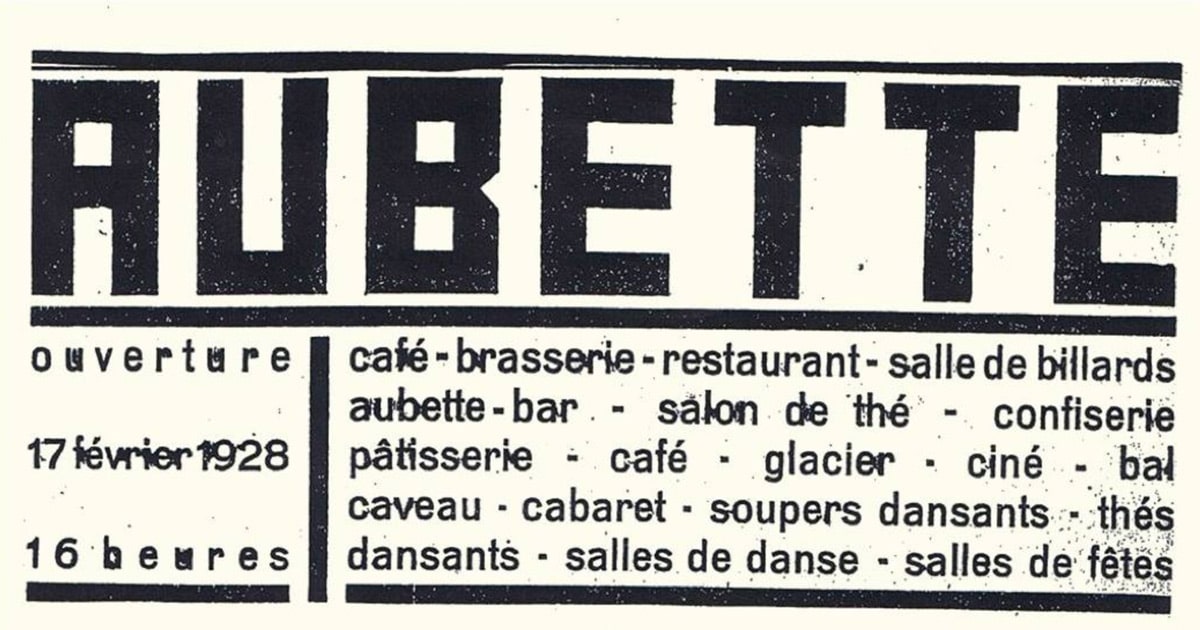 Van Doesberg’s lettering for the inauguration at The Café Aubette, Strasbourg, 17 February 1928.