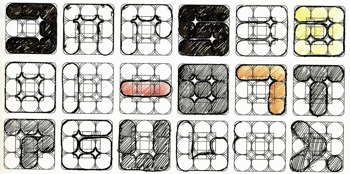 Wim Crouwel’s sketches in detail for Claes Oldenburg, 1970.