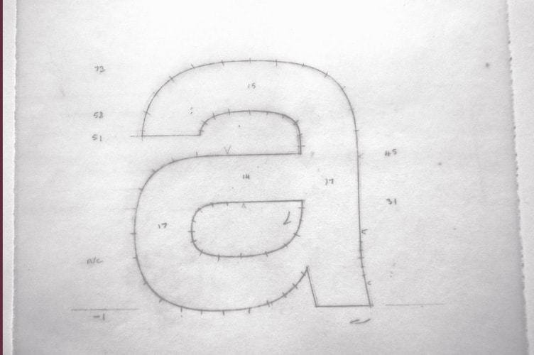 Foundry Monoline lowercase ‘a’ artworked.