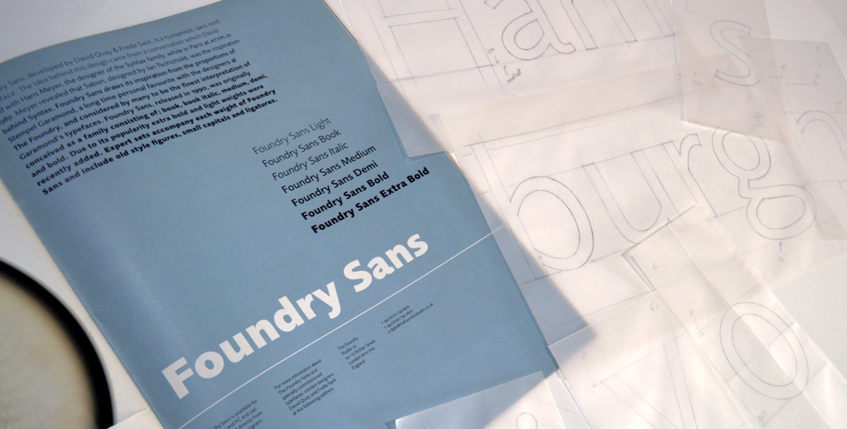 Foundry Sans, Graphics International 89, Oct 2001, p.39 and sketches.