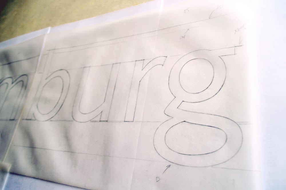 Foundry Sans ‘burg’ pencil sketches