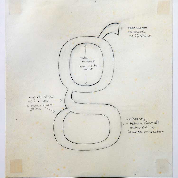 A pencil sketch of the Proteus lowercase ‘g’.