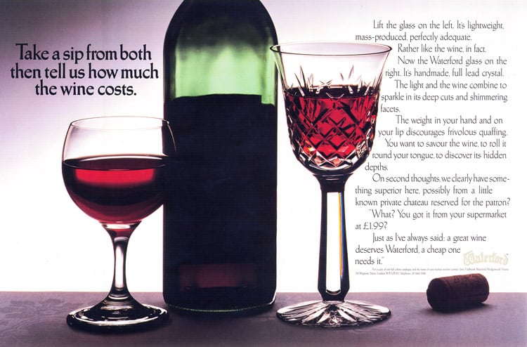 Printed advert for Waterford Crystal showing the ‘cut glass’ style typeface.