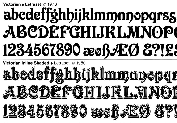 Letraset, Victorian 1976 and Letraset Victorian Inline Shaded 1980, line scan.