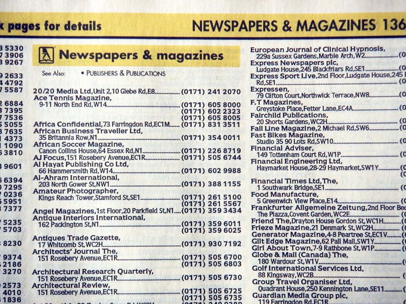 An example page of Yellow Pages before the redesign.