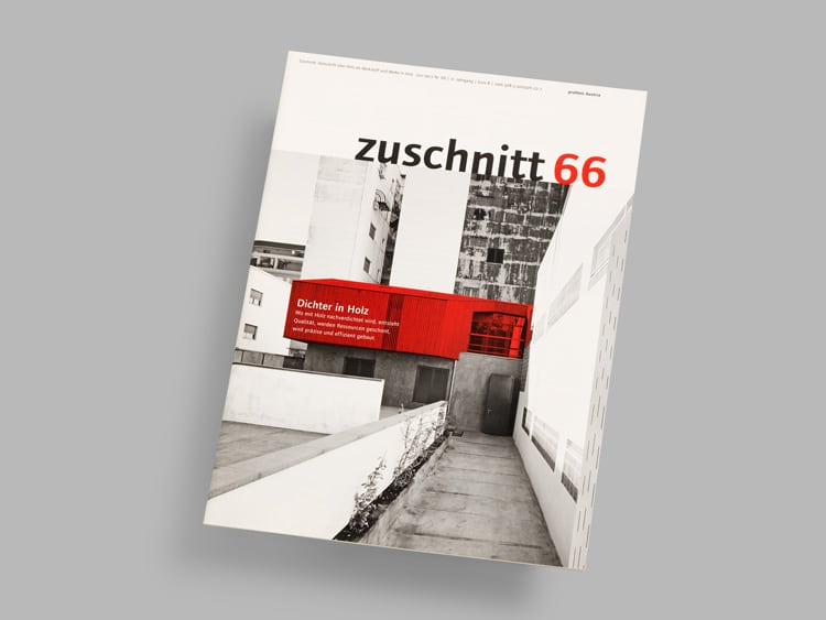 Zuschnitt – Architecture and timber building magazine. Designed by Atelier Andrea Gassner using Foundry Journal.