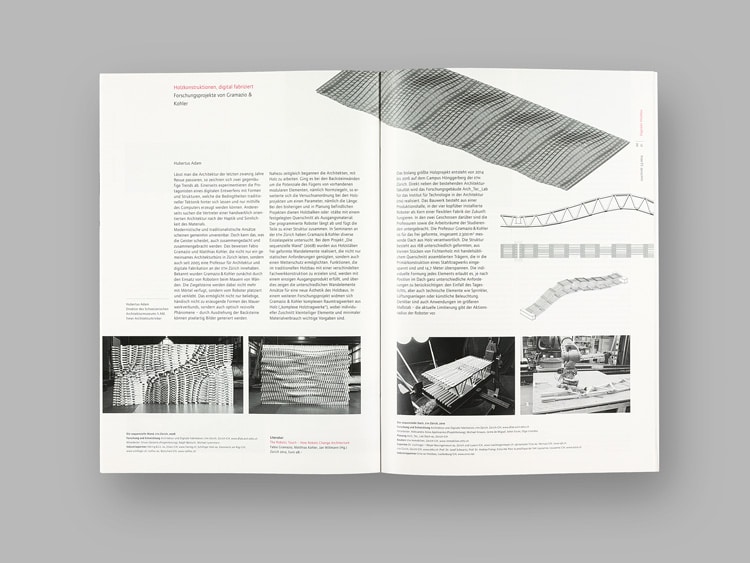 Zuschnitt – Architecture and timber building magazine. Designed by Atelier Andrea Gassner using Foundry Journal.