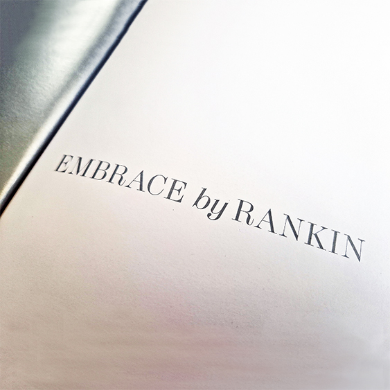 Embrace by Rankin, © Rankin. Title detail, designed by Sea Design, using Foundry Tiento.